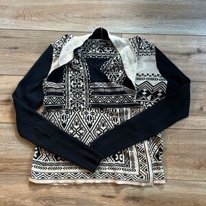 Lucky Brand Black and Cream Geometric sweater